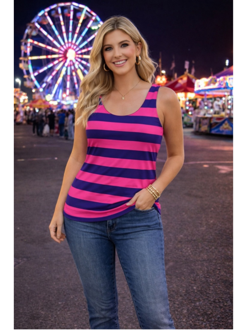 Women's Find Chloe Tank Top Size M Pink and Purple Striped Summer